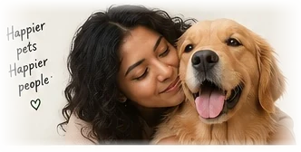 A pet parent hugging a smiling golden retriever.