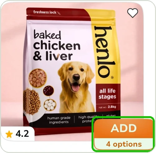 The product image on the redesigned card, with its rating and an orange ADD button showing 4 options.